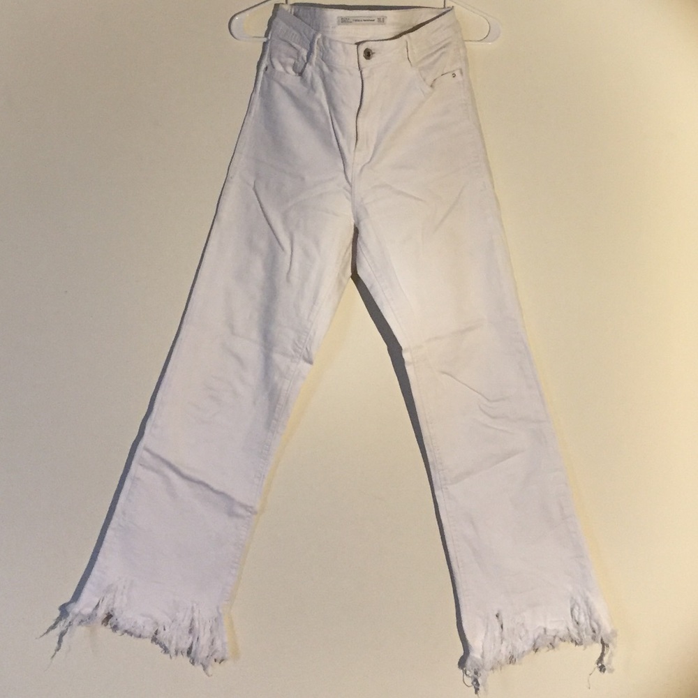 Zara White High Rise Crop Flared Denim